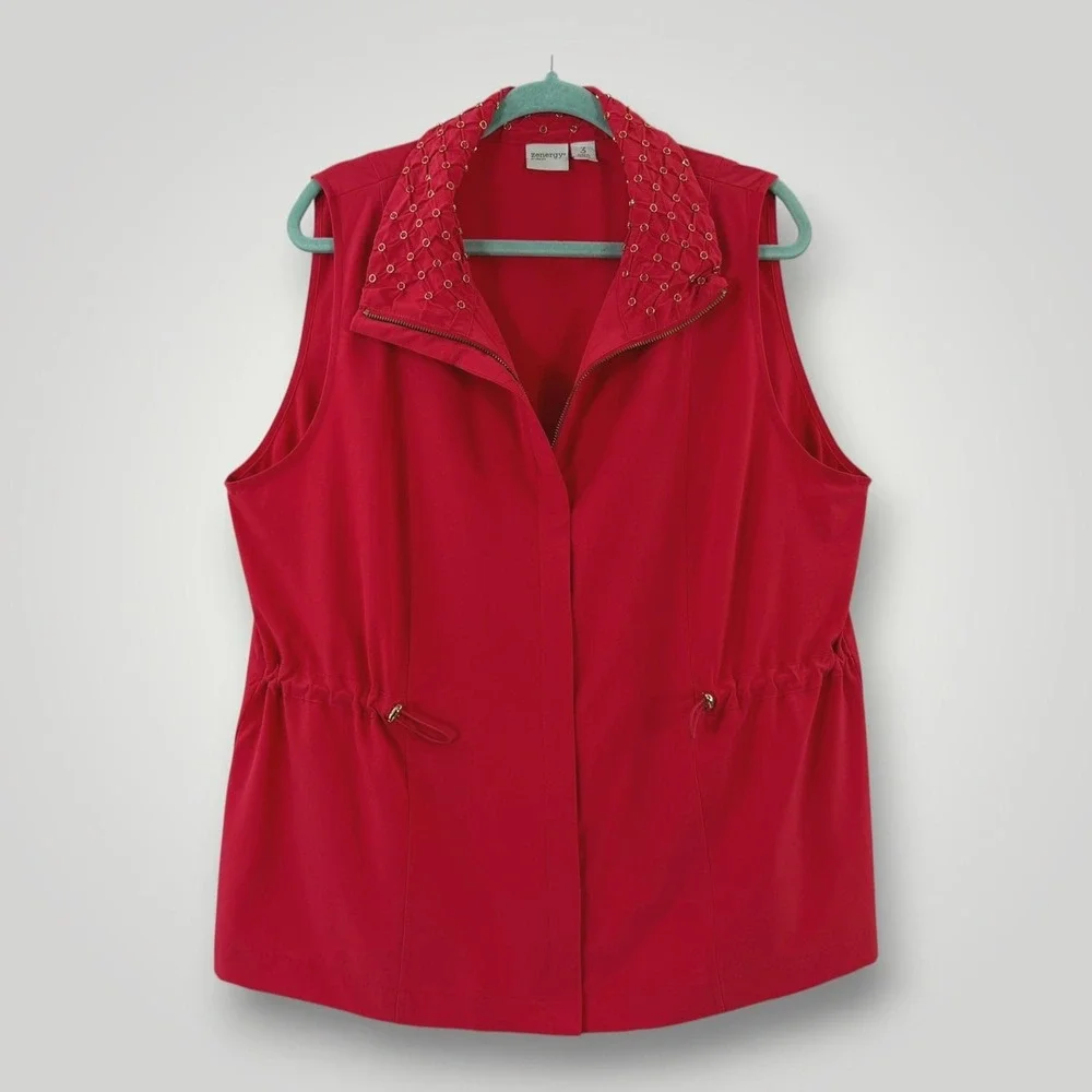 Zenergy Chico's 2 Piece Set Womens XL Red Studded Vest Capri Travel